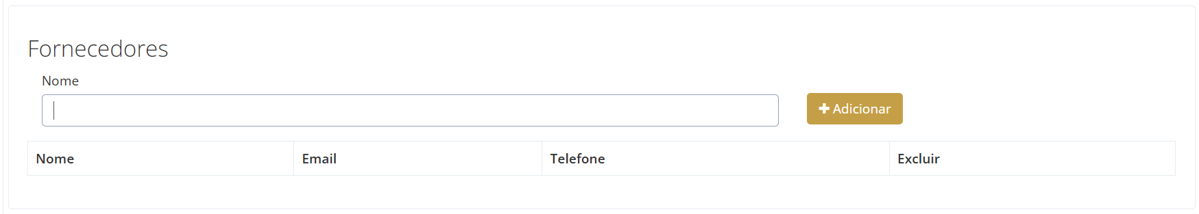 Tela para associação entre produto e fornecedor